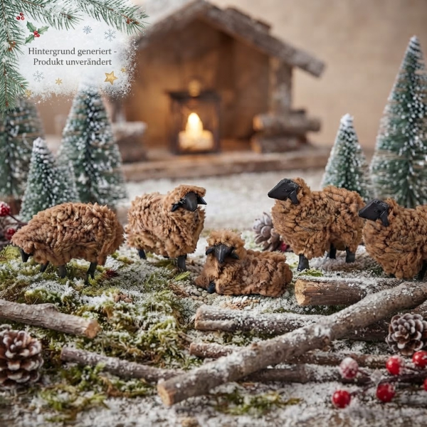 Schafherde braun– 5-teilige Krippenfiguren für eine lebendige Weihnachtskrippe
